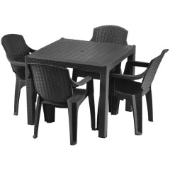 Z�hradn� n�bytok set st�l 90x90 cm + 4 stoli�ky antracit