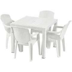 Z�hradn� n�bytok set st�l 90x90 cm + 4 stoli�ky biely